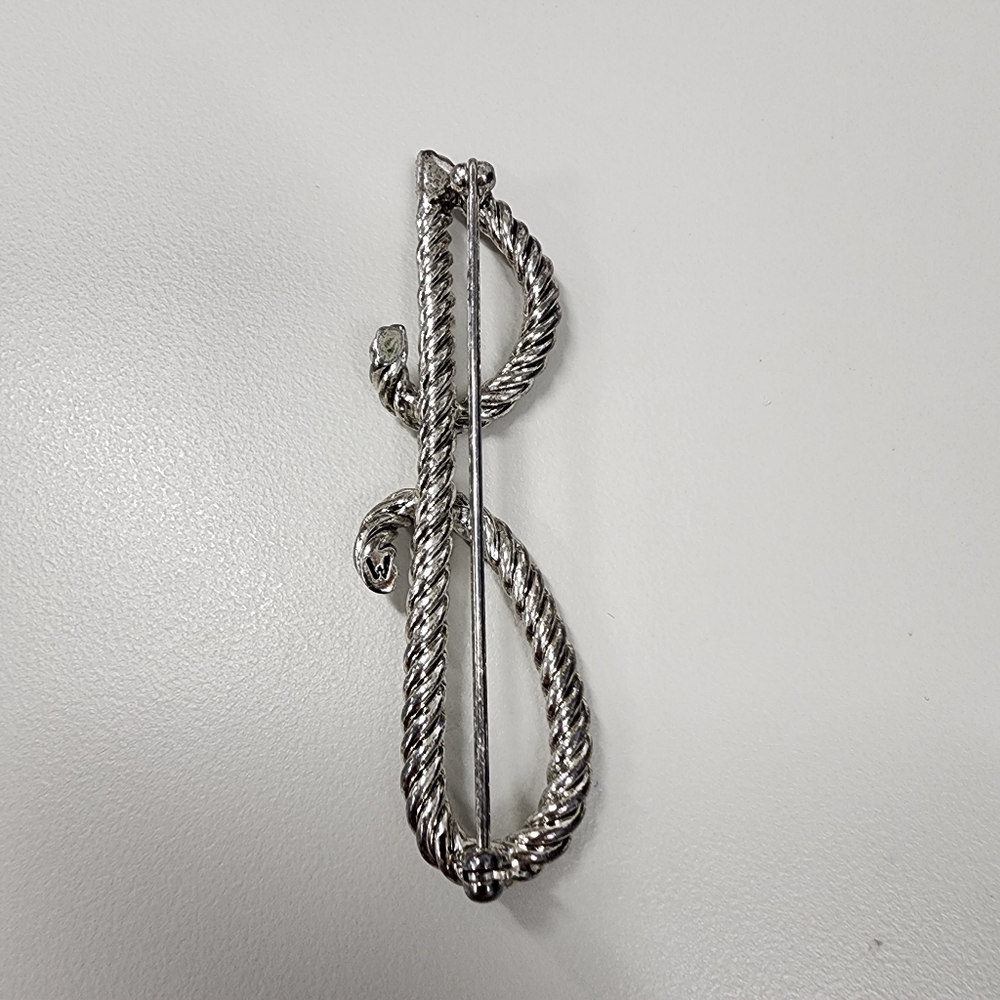 Large Script Letter J Initial Pin Brooch Silver Tone Twisted Rope Design Cursive - Picture 6 of 10